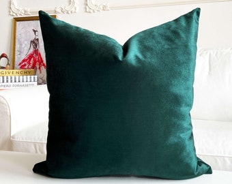 Fundas de almohada de terciopelo de color verde oscuro metálico, funda de almohada decorativa, cojín de tela de terciopelo de lujo 18x18, 20x20, 12x22 inc (solo cubierta)