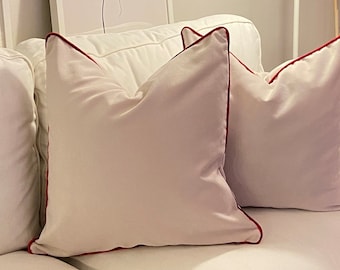 Powder Pink Pillow With Red Piping, Pink Pillow Cover 20x20, Corded Throw Pillow, Decorative Pillow Cover, Light Powder Cushion (Only Cover)