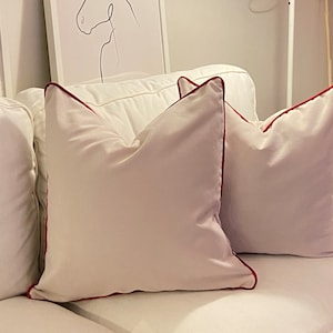 Powder Pink Pillow With Red Piping, Pink Pillow Cover 20x20, Corded Throw Pillow, Decorative Pillow Cover, Light Powder Cushion (Only Cover)