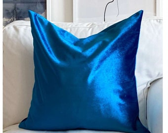 Royal Blue Shiny Velvet Cushion, Decorative Throw Pillows, 20X20 Velvet Pillow Cushion, Pillow Decor for Luxury Home, (Only Cover)