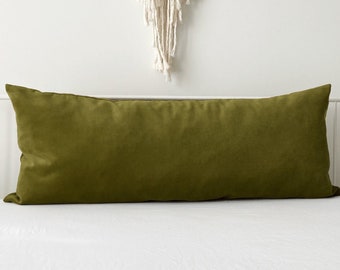 Housse d’oreiller lombaire verte, oreiller décoratif long corps vert olive, coussin d’oreiller en velours Lux, oreiller de taille personnalisée, (couverture uniquement), 20 22