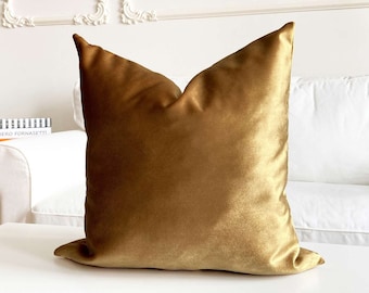 Luxury Gold Color Velvet Throw Pillow, Decorative Lumbar Pillow Cover, Velvet Fabric Cushion 18x18, 20x20, 12x22 inc (Only Cover)