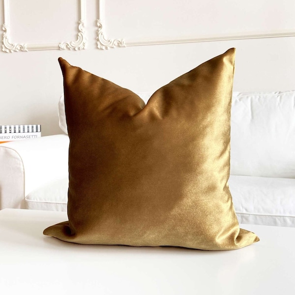 Luxury Gold Color Velvet Throw Pillow, Decorative Lumbar Pillow Cover, Velvet Fabric Cushion 18x18, 20x20, 12x22 inc (Only Cover)