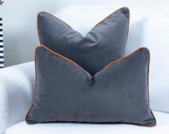 Funda de cojín de terciopelo gris con ribetes, Funda de almohada de diseño con ribetes de cualquier color, Fundas de almohada personalizadas (Sólo funda)18x18 12x20