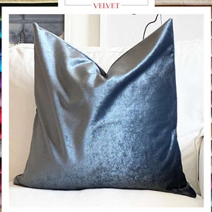 Shiny Smokey Blue Decorative Throw Pillows, 20x20 Velvet Pillow Cushion, Pillow Decor for Luxury Home, Christmas Pillows (Only Cover)