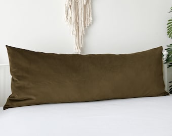 Olivetone Velvet Long Body Pillow Cover, Farmhouse Decoration Pillow Case, Custom Sewing in All Sizes,  (Only Cover) 20x54, 14x36
