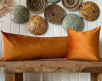 Rust Velvet Pillow Cover, Extra Long Velvet Lumbar Pillow, Oversized pillow, Headboard pillow, Custom Body Pillow, 14x36, 18x18 (Only Cover)