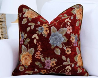 Burgundy Pillow Cover, Decorative Luxury Pillow Cover with Piping, 30 color piping options, (Only Cover)