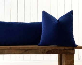 Funda de almohada azul marino, almohada de terciopelo azul marino, almohadas de todos los tamaños personalizadas, almohada hecha, funda de cojín de terciopelo, almohada lumbar (solo cubierta)