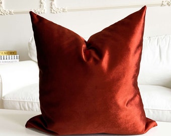 Bright Terracotta color velvet pillowcases, Decorative Lumbar Pillow Cover, Velvet Fabric Cushion 18x18, 20x20, 12x22 inc (Only Cover)