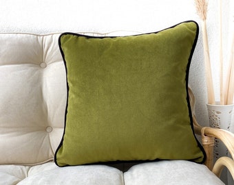 Olive Green Velvet Throw Pillow, Black Cord Pillow, Modern Decor Living room, 20x20 Olive Green Pillow, 50x50 Green cover, (Only Cover)