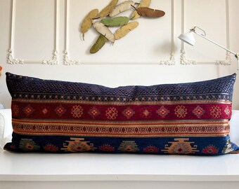 Rug Pattern Pillow Covers, Navy Blue Pillow Cover, Rug Patter Decorative Pillow Cushion, All Custom Sizes are Made (Only Cover)