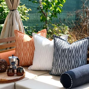 Luxury Garden Cushions, Patio Pillows, Outdoor Sofa Pillows, Stylish Outdoor Pillowcase, Front side patterned, back side solid color