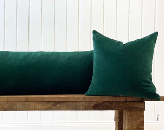 Cuscino smeraldo scuro, Cuscino lombare extra lungo, Fodera per cuscino in velluto tono verde, Cuscino oversize, Cuscino corpo personalizzato (solo copertura)