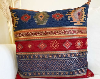 Rug Pattern Pillow Covers, Navy Blue Pillow Cover, Rug Patter Decorative Pillow Cushion, All Custom Sizes are Made (Only Cover)