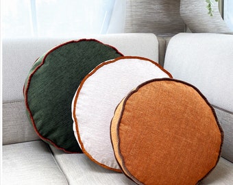 Linen Round Pillows, 17 color pillows, Cover and Insert, Customizable Piping Colors, Linen round chair pad Cushion, Round Floor Cushion