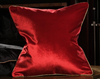 Luster Red Cushion, Red Velvet Cover 20x20, Stunning Color Pillows, Home Decor Cushion, Luxury Pillow Cover 18x18, Royal Red Pillow 24x24