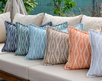 Outdoor Lumbar Pillows, Patio Pillow Covers, Durable and Stylish Outdoor Pillowcase, Front side patterned, back side solid color