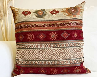 Rug Throw Pillow Cover, Terracotta Color Tone Pillow Cover, Rug Patter Decorative Pillow Cushion, All Custom Sizes are Made (Only Cover)