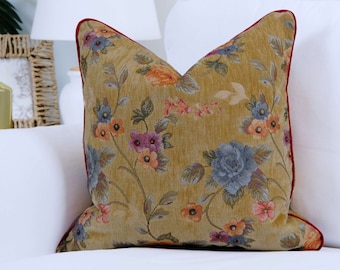 Housse de coussin décorative, Housses de coussin en chenille, Housse de coussin décorative de luxe avec passepoil, 30 couleurs de passepoil au choix (housse uniquement)