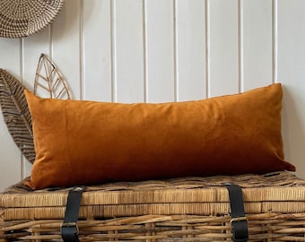 Extra Long Lumbar Pillow, Burnt Orange Pillow, Rust Velvet Pillow Cover, Oversized pillow, Custom Body Pillow (Only Cover)