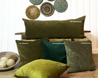 Long Dark Olive Velvet Lumbar Pillow Cover *Green lumbar throw pillow *Moss green pillow, Soft green body pillow (Only Cover) ANY SIZE