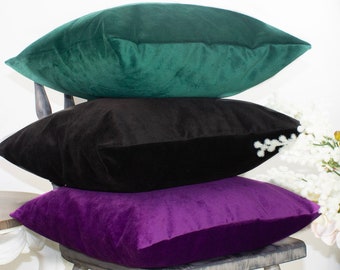 almohada de terciopelo de lujo sólida en púrpura, marrón y verde esmeralda / almohada de acento de terciopelo / almohada de terciopelo / ropa de cama de lujo