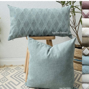 Aqua Color Linen Fabric Throw Pillow, Heavy Linen Fabric Lumbar Pillow Cover, Woven linen decorative throw pillow cover (Only Cover)