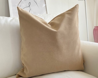 Camel Velvet Pillow Cover, Almohada decorativa de terciopelo, Cubierta de almohada lumbar, Funda de tono Moca, Almohada de todos los tamaños, (Solo cubierta)