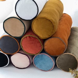 Velvet Bolster Pillow Cover with Piping - 30 Colors