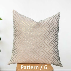 Beige Color Decorative Pillow Covers, Designer Fabric Geometric Key Pattern, Luxury Design Chenille Fabric Throw Pillows, (Only Cover) 20x20