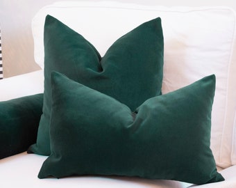 Funda de almohada verde esmeralda oscuro, almohada de terciopelo esmeralda, almohadas de todos los tamaños personalizadas, funda de almohada de terciopelo, funda de cojín de terciopelo (solo funda)