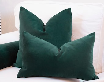 Housse d’oreiller vert émeraude foncé, oreiller en velours émeraude, oreillers toutes tailles personnalisés, housse d’oreiller en velours, housse de coussin en velours (couverture uniquement)