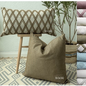 Olive Green Linen Pillow Cover: Heavyweight Lumbar Pillowcase