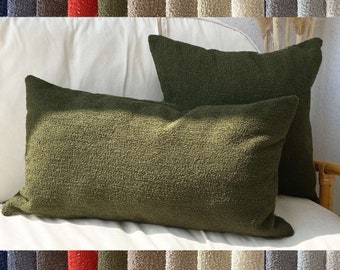 Pine Green Boucle Fabric Pillow Covers, Boucle Throw Pillow Cover, Puffy Boucle Pillow Cover, Boucle Pillow Lumbar,  20x20, 12x24, 18x18,