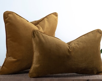 Funda de cojín Copper Bronze Velvet con ribetes, Funda de almohada de diseño con ribetes de cualquier color, Fundas de almohada personalizadas (Sólo funda)
