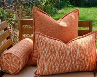 Outdoor Pillow Set, Patio Pillows, Outdoor Sofa Pillows, Durable and Stylish Outdoor Pillowcase, Front side patterned, back side solid color