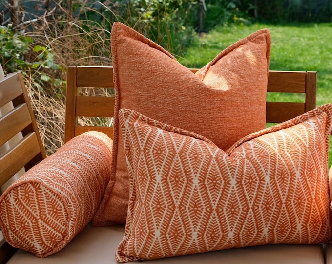 Featured listing image: Outdoor Pillow Set, Patio Pillows, Outdoor Sofa Pillows, Durable and Stylish Outdoor Pillowcase, Front side patterned, back side solid color