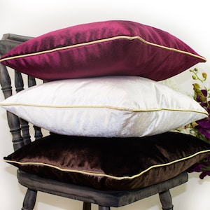 Luxury Velvet Throw Pillow Cover: Claret Accent Pillow with Optional Cord