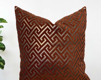 Geometric Key Pattern Throw Pillow, Luxury Design Chenille Fabric Throw Pillows, Designer fabric throw pillow covers (Only Cover) 20x20