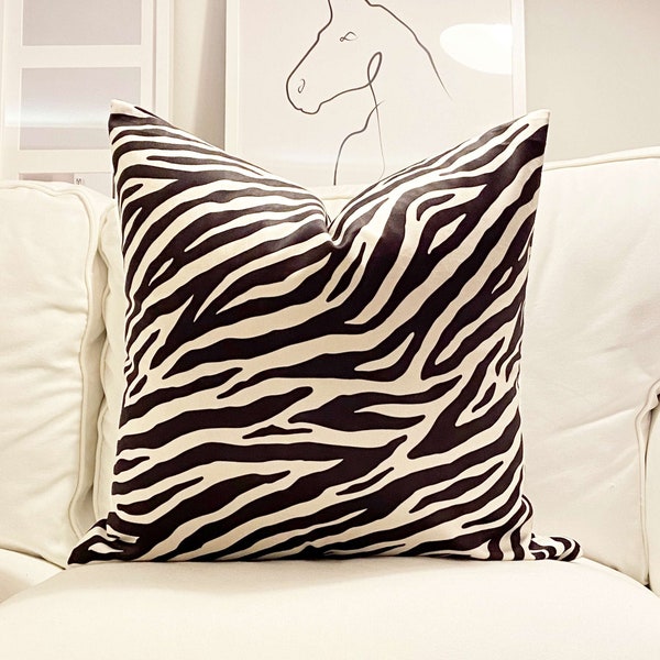 Zebra Print Cushion Covers, Zebra Stripe Pillow 18x18 Velvet Throw Pillow, Zebra Pattern pillows on couch 20x20, 18x18, 22x22 (Only Cover)
