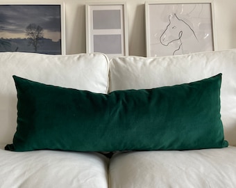 Emerald Color Velvet Body Pillow,  Dark Green 12x36 Lumbar pillow cover and insert, Oversize lumbar pillow cover, Body pillow, Long Pillow