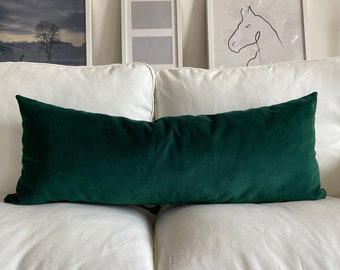 SALE!  Dark Emerald Green Velvet Lumbar Pillow, 14x36, 35x90, Best Couch Pillows, Custom Throw Pillow Covers  All size (Only Cover)