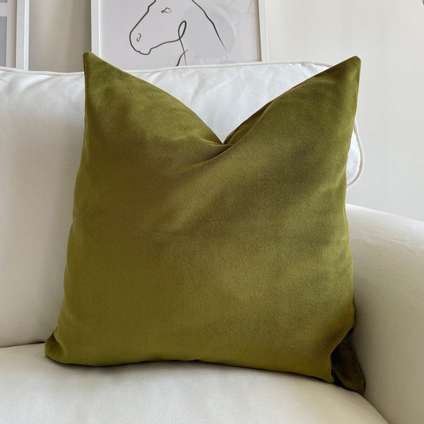 Green Pillow Cover, Sofa Pillow, Throw Pillow, Lumbar Pillow, Touch Pillows, Solid Color Pillows 20x20, Dekokissen (Only Cover)