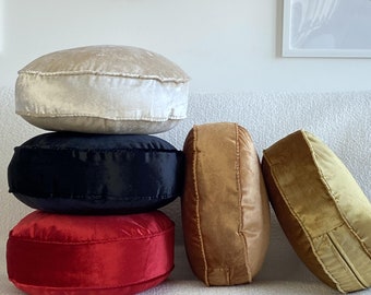 Velvet Round Pillow, Luxurious Decorative Cushion, Shiny velvet pillows, 17 color options, cover and insert