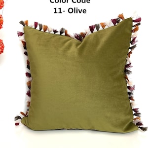Olive Green Tasseled Velvet Pillow Case, Olive Throw Pillow, Various Options for Decorative Pillows, Touch Pillows, Cushions, Sofa Pillow