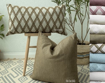 Olive Green Linen Fabric Throw Pillow, Heavy Weight Linen pillow case in various colors, Long linen lumbar pillowcase (Only Cover)