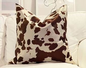 Faux Cowhide Print Velvet Pillows, Brown Cow print pillow case, 18x18 Velvet Throw Pillow, cowhide pillows on couch 20x20, (Only Cover)