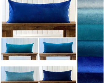 Navy Blue Long Lumbar Pillow *Royal Blue Velvet Pillow Cover* Extra Long Lumbar Pillow *Oversize pillow* Custom Body Pillow (Only Cover)
