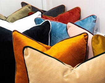 Fall Decor Pillow Covers, Square Velvet Pillows, Lumbar Pillow Cover 12x20, 20x20, 18x18 and any Size, 30 color piping options (Only Cover)